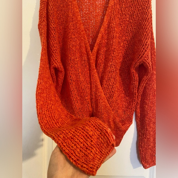 NWOT Billabong Sweet Bliss Surplice orange faux Wrap Sweater Sz L - Picture 5 of 13